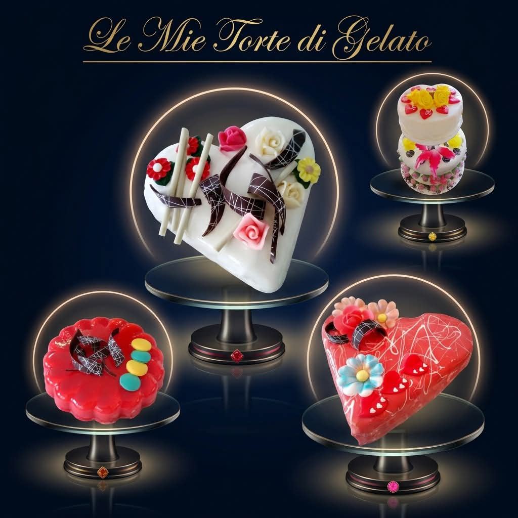 Le mie torte di gelato — collage di quattro creazioni artigianali